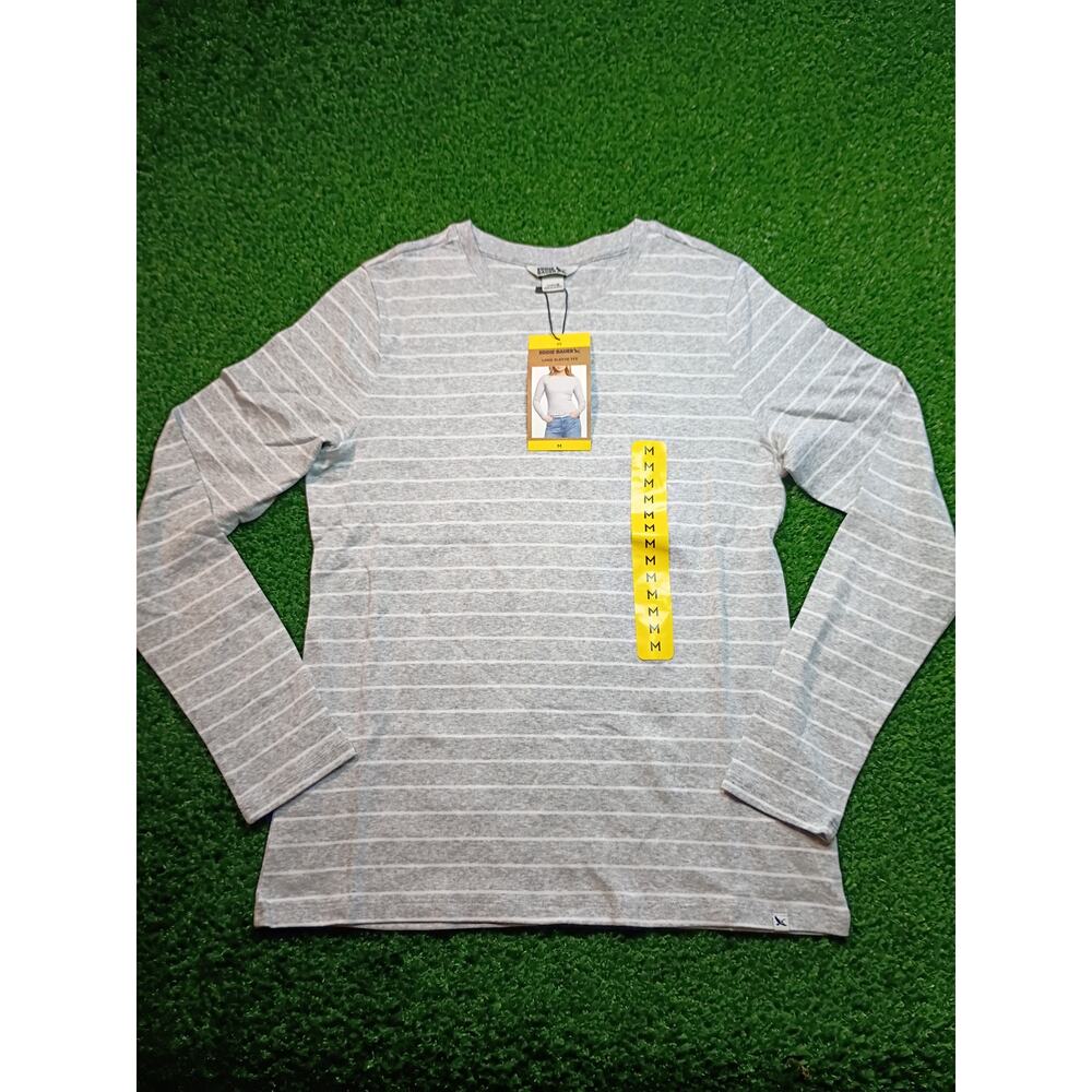 Eddie Bauer women Gray Striped Cotton Knit Long Sleeve T-Shirt M NWT